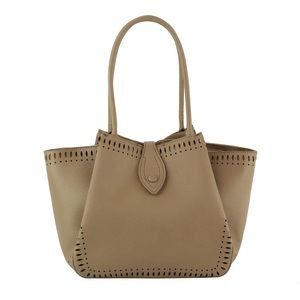 Ladies Shoulder Tote Bag Vegan Leather w/ laser cut detail in Stone